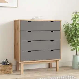 Kommode 76,5x39,5x90 cm massivt fyrretræ brun og grå