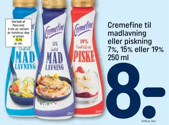 REMA 1000 Cremefine til madlavning eller piskning 7%, 15% eller 19% 250 ml tilbud