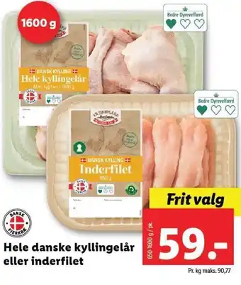 Lidl Hele danske kyllingelår eller inderfilet tilbud