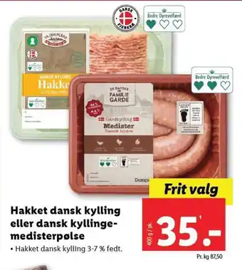 Lidl Hakket dansk kylling eller dansk kyllinge-medisterpølse tilbud