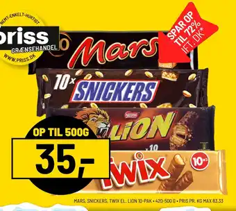 Priss Mars, snickers, twix el. lion 10-pak tilbud