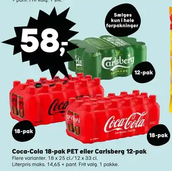 Kvickly Coca-cola 18-pak pet eller carlsberg 12-pak tilbud