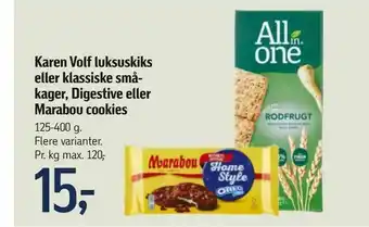 Føtex Karen Volf luksuskiks eller klassiske små kager, Digestive eller Marabou cookies tilbud