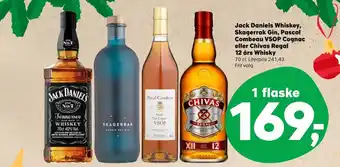 SuperBrugsen Jack daniels whiskey, skagerrak gin, pascal combeau vsop cognac eller chivas regal 12 års whisky tilbud