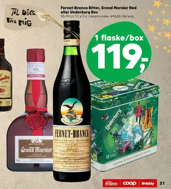 Fernet-branca bitter, grand marnier rød eller underberg box