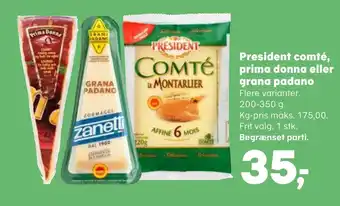 SuperBrugsen President comté, prima donna eller grana padano tilbud