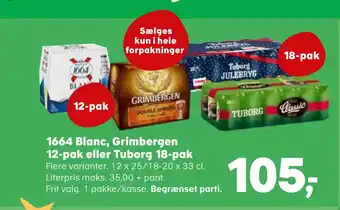 SuperBrugsen 1664 blanc, grimbergen 12-pak eller tuborg 18-pak tilbud