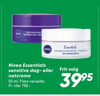 Bilka Nivea essentials sensitive dag- eller natcreme tilbud