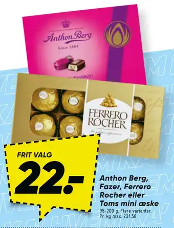 Bilka Anthon berg, fazer, ferrero rocher eller toms mini æske tilbud