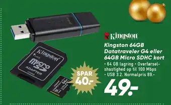 Bilka Kingston 64gb datatraveler g4 eller 64gb micro sdhc kort tilbud