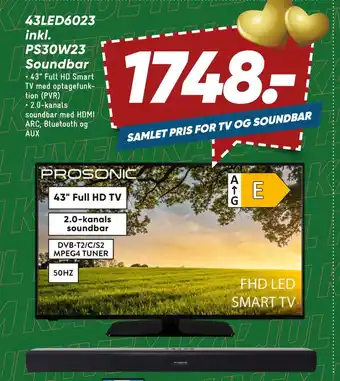 Bilka Prosonic 43led6023 inkl. ps30w23 soundbar tilbud
