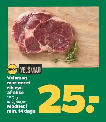 Netto Velsmag marineret rib eye af okse modnet i tilbud