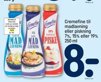 REMA 1000 Cremefine til madlavning eller piskning 7%, 15% eller 19% 250 ml tilbud