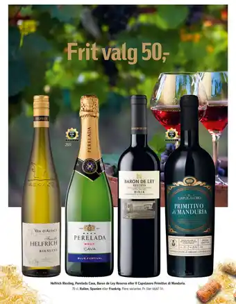 Føtex Helfrich riesling, perelada cava, baron de ley reserva eller il capolavoro primitivo di manduria tilbud