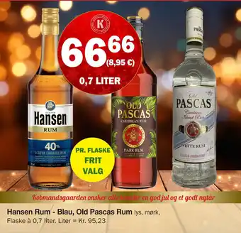Købmandsgården Hansen rum - blau, old pascas rum tilbud