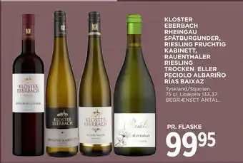 MENY Kloster eberbach rheingau spätburgunder, riesling fruchtig kabinett, rauenthaler riesling trocken eller peciolo albariño rías tilbud