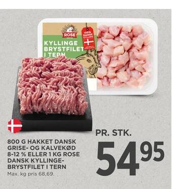 MENY 800 g hakket dansk grise- og kalvekod 8-12 % eller 1 kg rose dansk kyllingebrystfilet i tern tilbud
