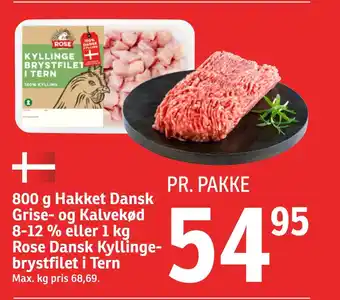 SPAR 800 g hakket dansk grise- og kalvekød 8-12 % eller 1 kg rose dansk kyllingebrystfilet i tern tilbud