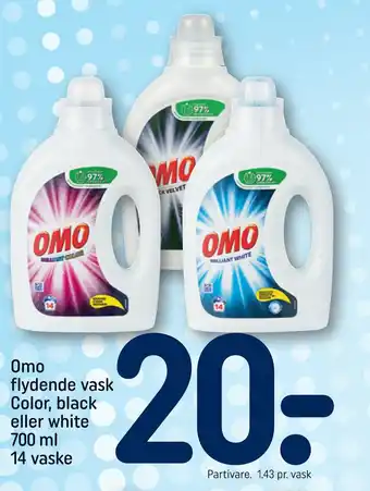 REMA 1000 Omo flydende vask color, black eller white 700 ml 14 vaske tilbud