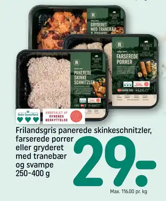 REMA 1000 Frilandsgris panerede skinkeschnitzler, farserede porrer eller gryderet med tranebær og svampe tilbud