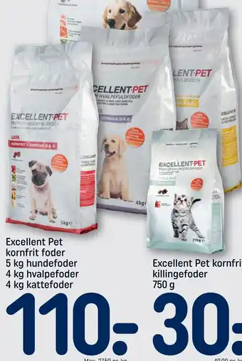 REMA 1000 Excellent pet kornfrit foder 5 kg hundefoder 4 kg hvalpefoder 4 kg kattefoder tilbud