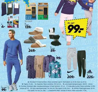 Strømper, tights, pyjamas, lammeskindshjemmesko, footies, kjole, tunika, nike træningsbukser eller adidas træningsbukser