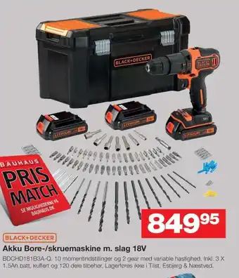 Bauhaus BLACK+DECKER Akku Bore-/skruemaskine m. slag 18V tilbud
