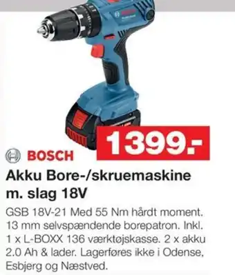 Bauhaus BOSCH Akku Bore-/skruemaskine m. slag 18V tilbud