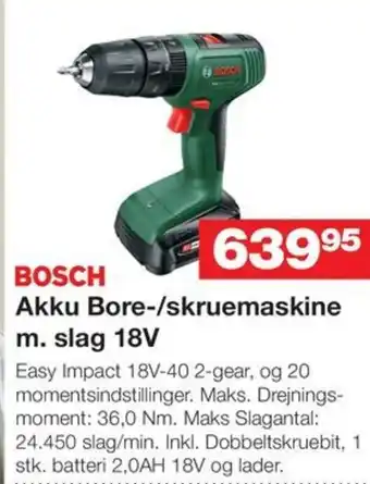Bauhaus BOSCH Akku Bore-/skruemaskine m. slag 18V tilbud