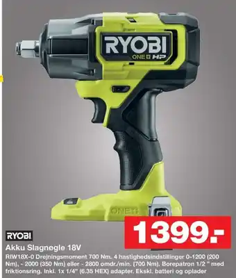 Bauhaus RYOBI Akku Slagnøgle 18V tilbud