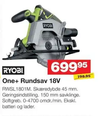 Bauhaus RYOBI One+ Rundsav 18V tilbud