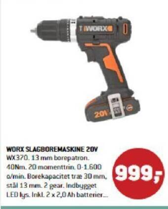 XL-BYG WORX SLAGBOREMASKINE 20V tilbud