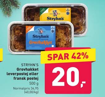 ALDI STRYHN'S Grovhakket leverpostej eller fransk postej 500 g tilbud