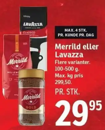 SPAR Merrild Eller Lavazza 100-500g tilbud