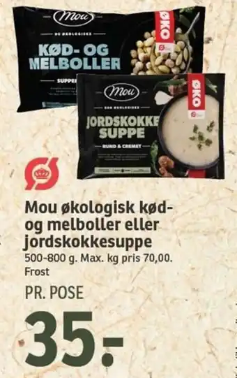 SPAR Mou økologisk Kød-Og Melboller Eller Jordskokkesuppe 500-800g tilbud