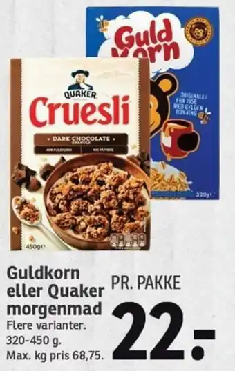 SPAR Guldkorn Eller Quaker Morgenmad 320-450g tilbud