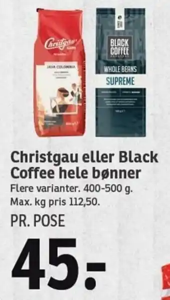 SPAR Christgau Eller Black Coffee Hele Bønner 400-500g tilbud