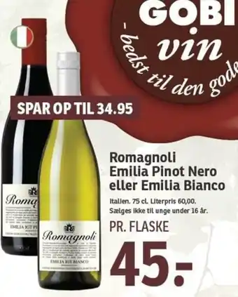 SPAR Romagnoli Emilia Pinot Nero Eller Emilia Bianco tilbud
