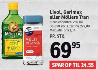 SPAR Livol Gerimax Eller Möllers Tran 250ml tilbud