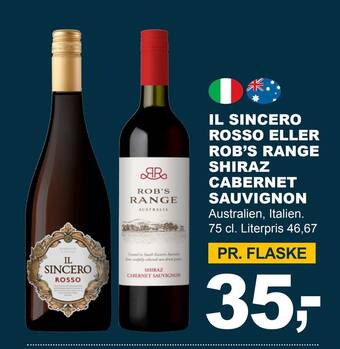 Let-Køb Il sincero rosso eller rob’s range shiraz cabernet sauvignon tilbud