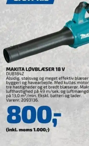 Davidsen MAKITA LØVBLÆSER 18 V DUB184Z tilbud