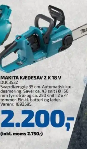 Davidsen MAKITA KÆDESAV 2 X 18 V DUC353Z tilbud