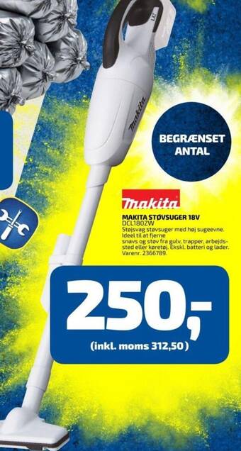 Davidsen MAKITA STØVSUGER 18V DCL180ZW tilbud