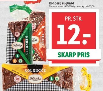SPAR Kohberg Rugbrød 800-1000 g. tilbud