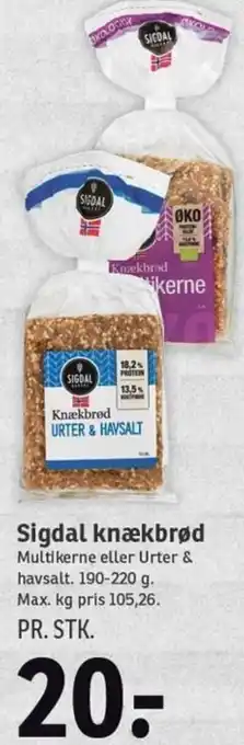 SPAR Sigdal Knækbrød 190-220g. tilbud