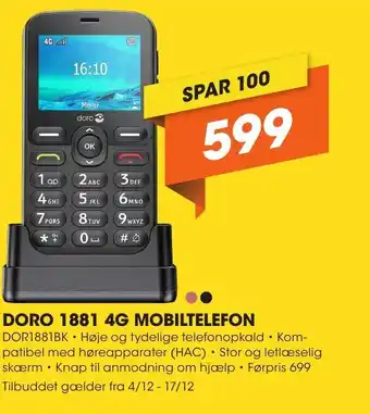 Expert DORO 1881 4G MOBILTELEFON tilbud