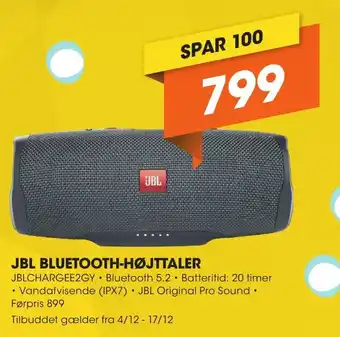 Expert JBL BLUETOOTH-HØJTTALER JBLCHARGEE2GY tilbud