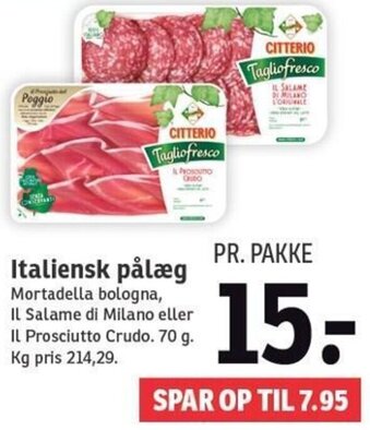 SPAR Italiensk Pålæg 70g. tilbud