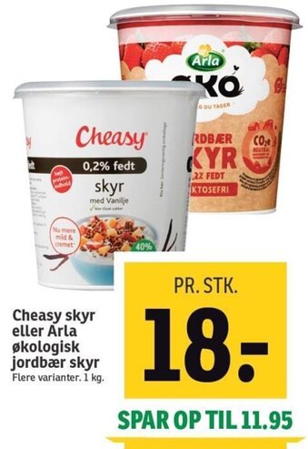 SPAR Cheasy Skyr Eller Arla Økologisk Jordbær Skyr 1 kg. tilbud