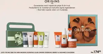 Matas ORIGINS GIFTS FOR ME-TIME FIVE MINI MASKING ESSENTIALS ELLER GINZING ESSENTIALS ENERGY & RADIANCE GAVEÆSKE tilbud